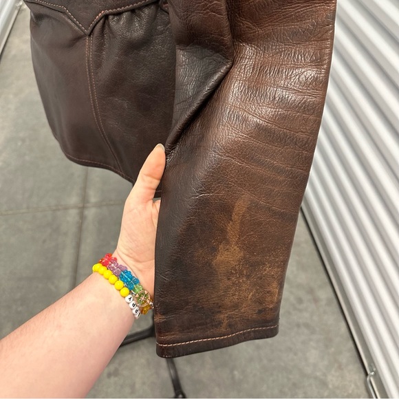 Vintage 70s east west musical brown dagger collar leather jacket S/M - Picture 9 of 12